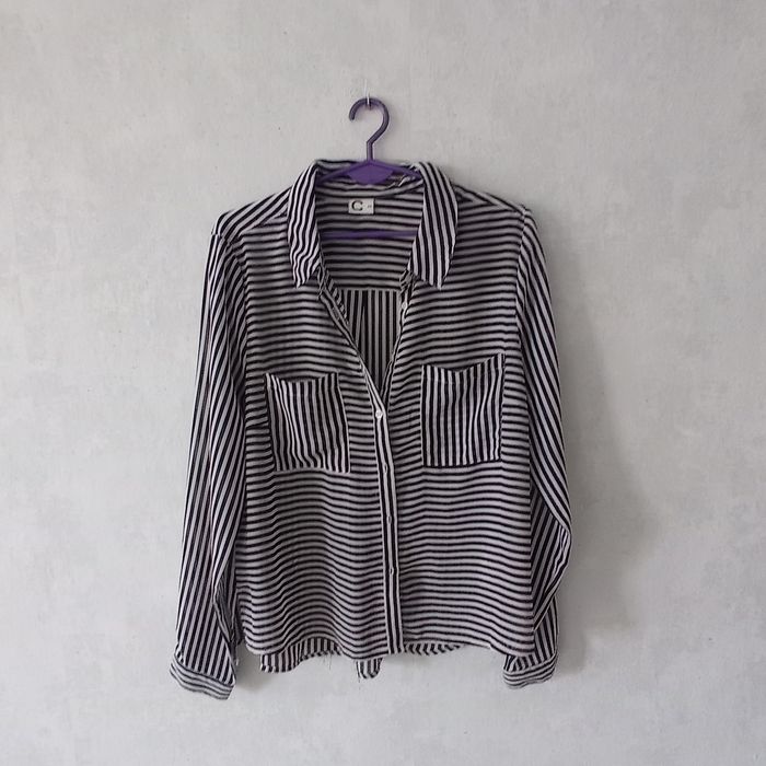 Koszula Paski Czarno Biała Na Guziki