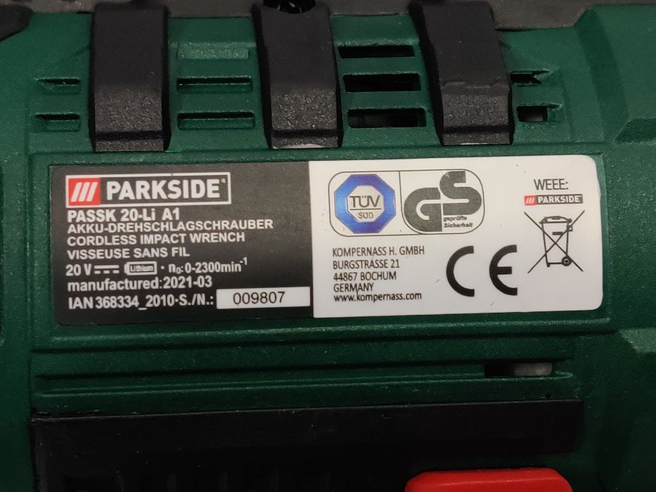 Оригінал мощный 400нМ аккумуляторный гайковерт с Германии Parkside PASSK 20/гайкокрут акумуляторний