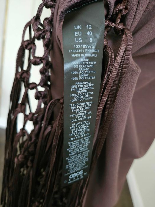 Sukienka maxi z fredzlami na jedno rame asos L 4p