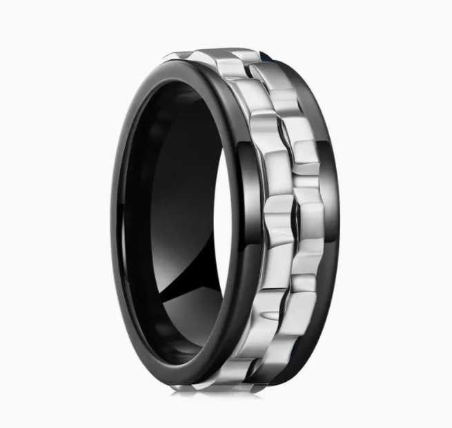 Anel Preto e Cinza de Homem em Aço - Anti-Stress