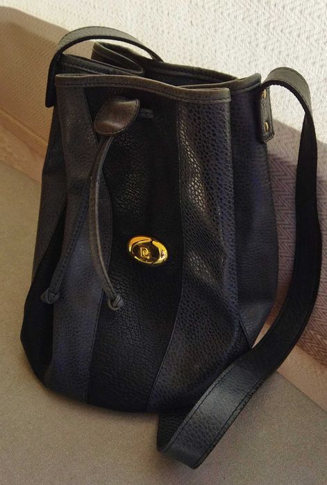 Mala senhora azul/cinza pele genuína