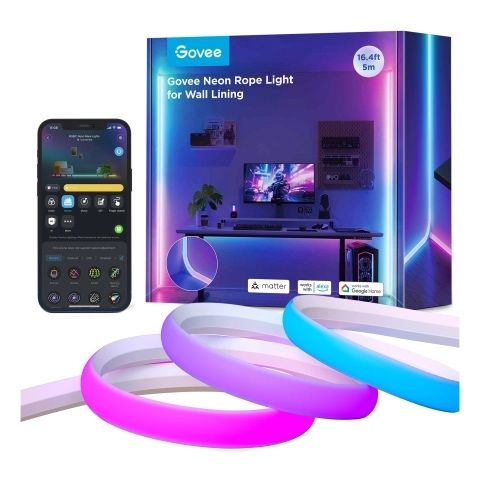 Стрічка світлодіодна розумна Govee H6641 Neon Rope Light for Wall Lining, 5м, RGBIC, WI-FI/Bluetooth Біла