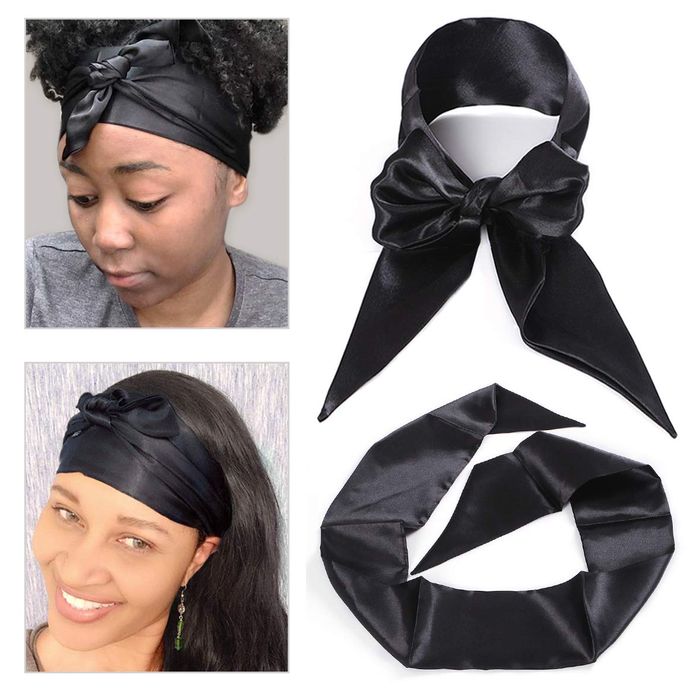 Wig Grip Scarf - Satin Silk Headband - 137cm Black