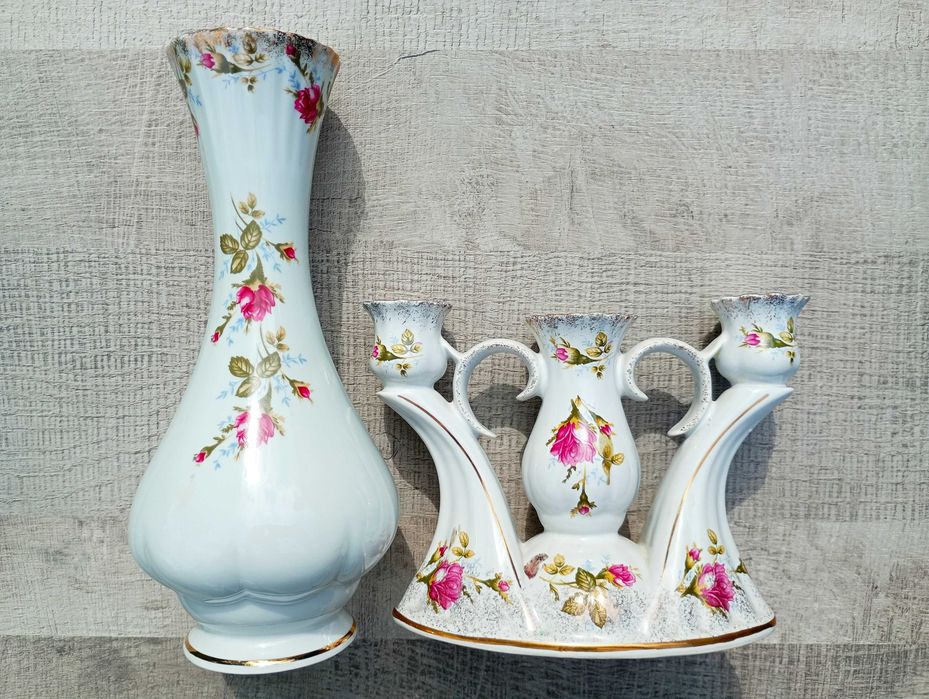 Świecznik + flakon. Zestaw porcelany z Chodzieży.