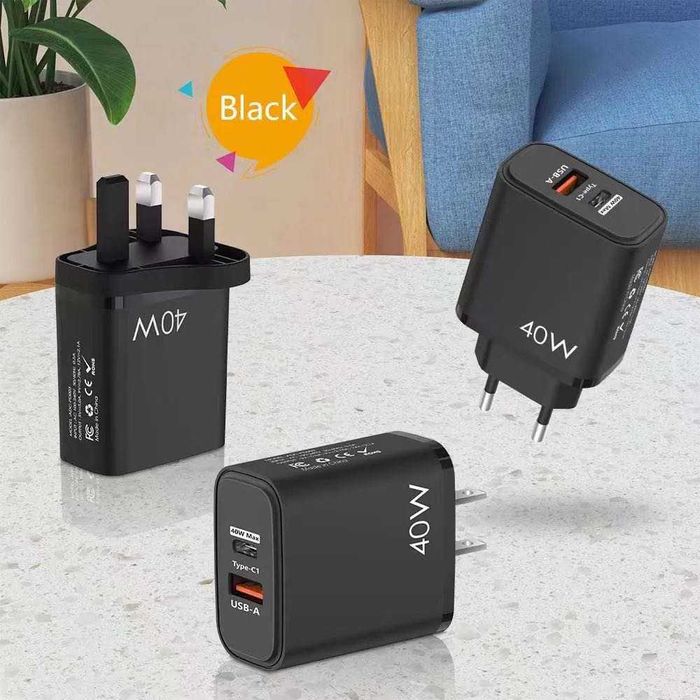 Ładowarka sieciowa 40W USB-C/USB-A Czarna