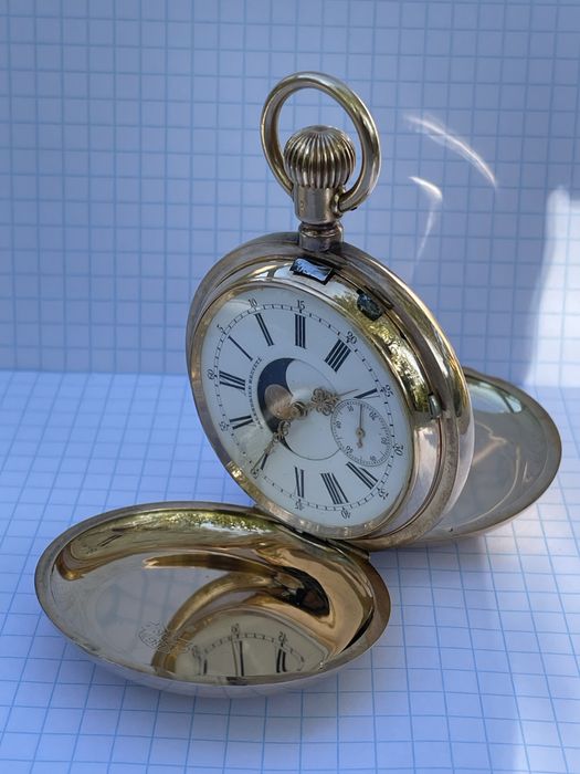Швейцарские золотые карманные часы с лунным и вечным календарями