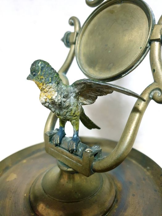 Raro antigo maravilhoso suporte de relógio de bolso com pássaro