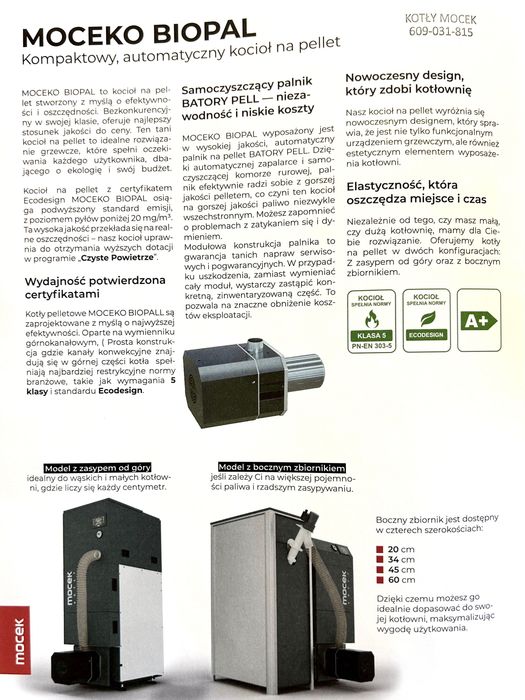 Kocioł na pellet, kotły Mocek 16kW, piec drewno promocja dotacja ZUM