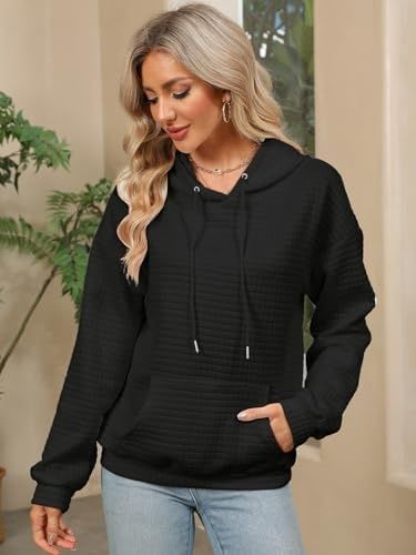 Bluza damska Decorie czarna oversize waflowa struktura kangurka  XL