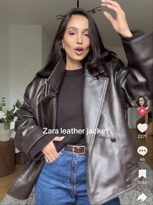 Трендова куртка зі штучної шкіри зі знімним коміром Zara