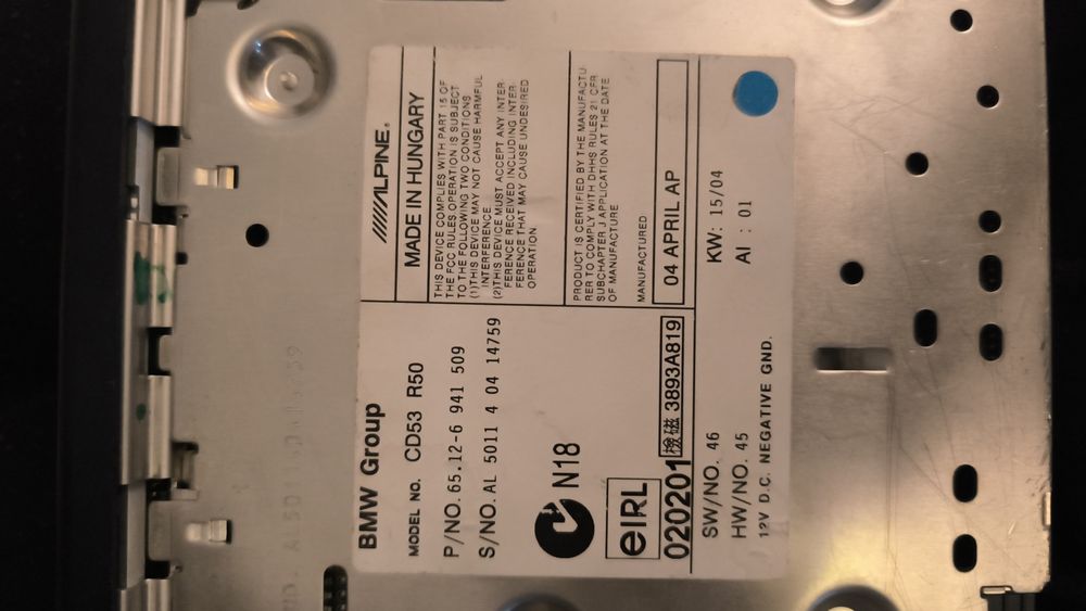 Radio samochodowe Alpine CD53 bez kodu  Mini /  BMW