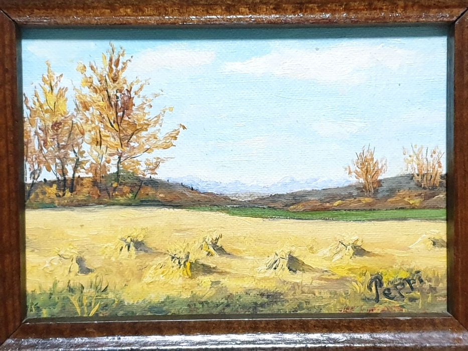 Linda pequena pintura  de paisagem em óleo sobre tela assinada