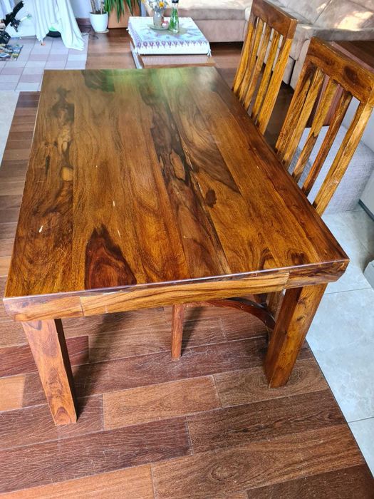 Stół drewniany kolonialny indyjski rozkladany 150x90 - 230x90 + 4 krze
