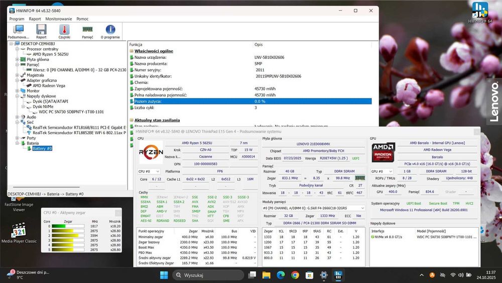 Laptop Lenovo ThinkPad E15 Gen 4/15.6/AMD R5-5625U-4.3GHz/40G/SSD 1 TB