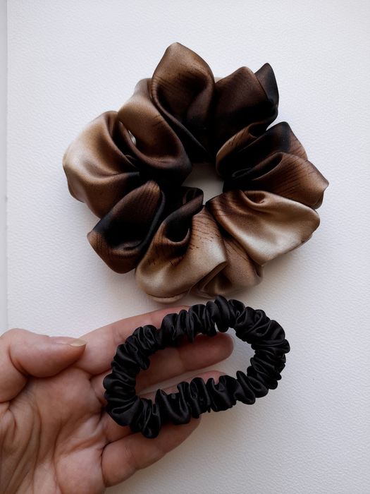 Gumka do włosów ombre beż brąz jedwabna scrunchie
