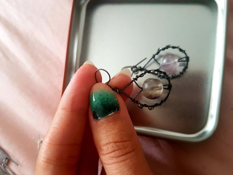Kolczyki ametyst wire wrapping