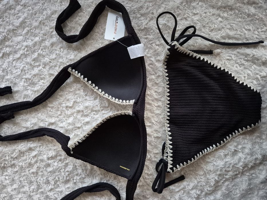 Bicolor 3d czarny L 85B/80C/75D Calzedonia z obszyciem  kremowym boho bestseller wakacji