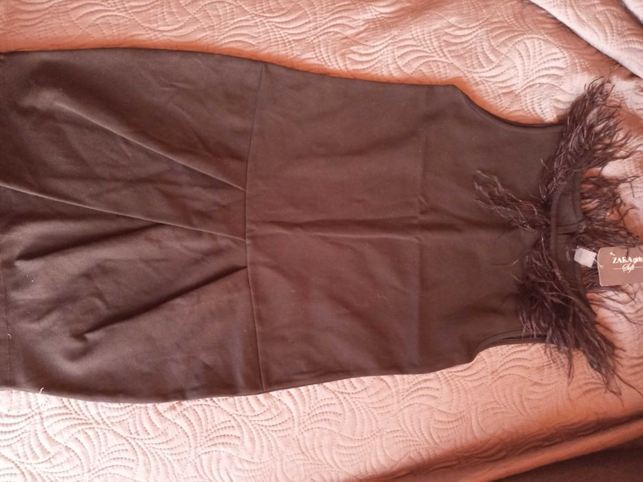 ZARA Nowa sukienka czarna z piórami r 158 164