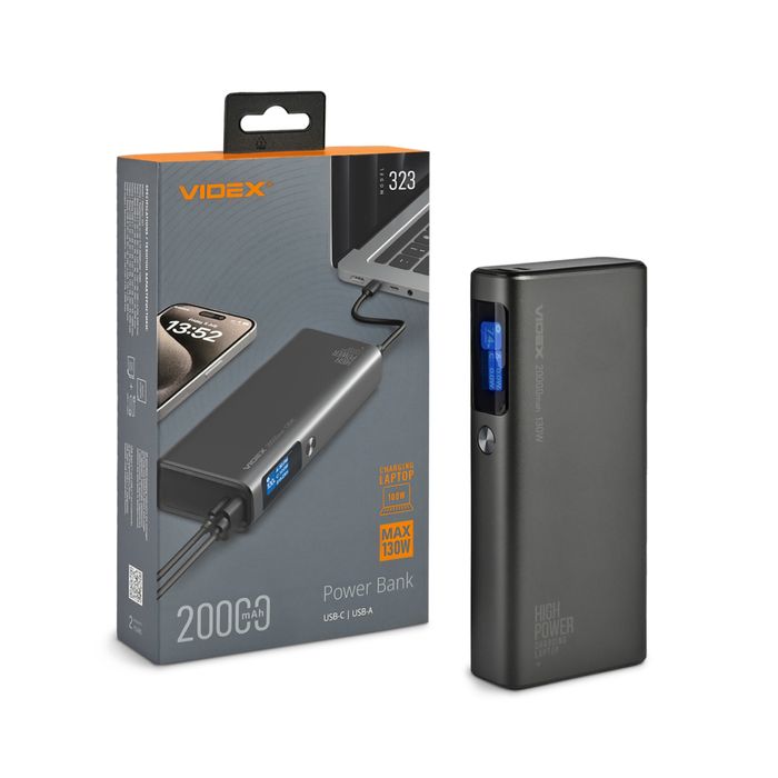 Повербанк 20000mAh VIDEX VPB-323 130W PD100W + Display