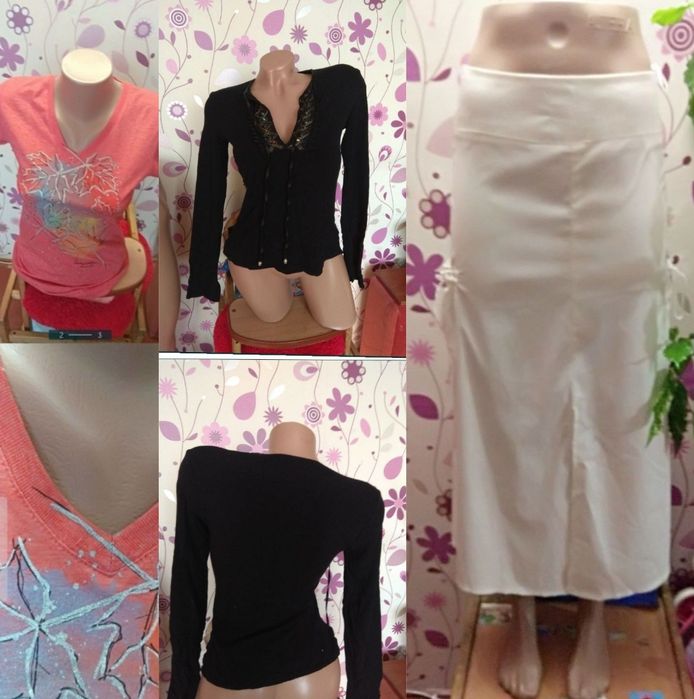 Футболка новая +Юбка 42 р. белая длинная спортивная+футболка черная в