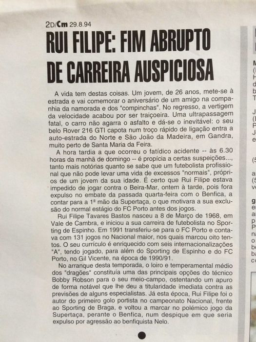 suplemento Correio Manhã desporto: 29 Agosto 1994
