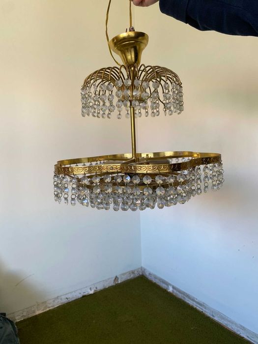 Candeeiro de teto de cristal vintage de 3 lâmpadas