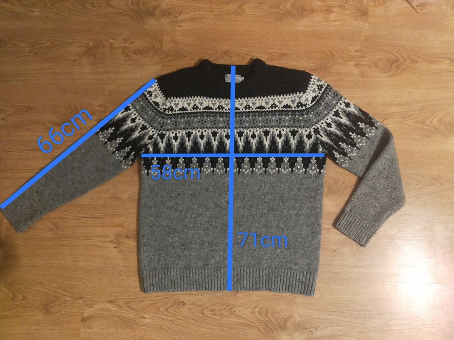 Wzorzysty sweter dziadka vintage z domieszką wełny TU