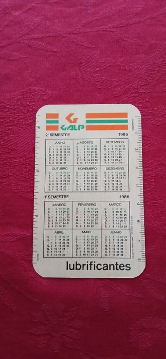 Calendário de bolso - Galp - 1985/1986
