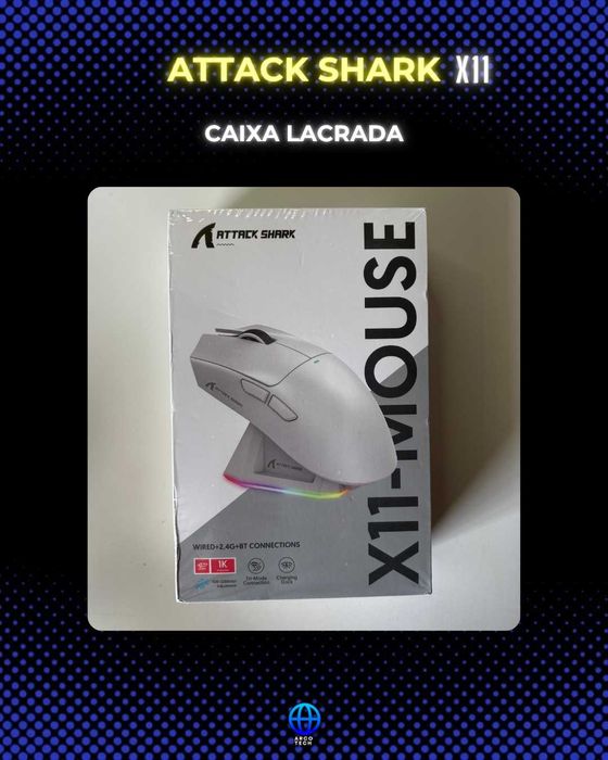 Rato (mouse)  Gamer Attack Shark X11 (selado) com Dock de carregamento