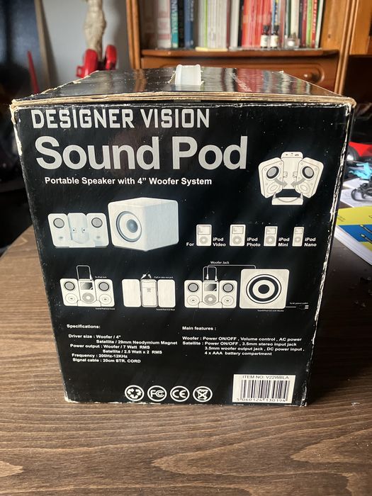 Coluna portátil Designer Vision Sound Pod V22WBLA – Nova, para iPod