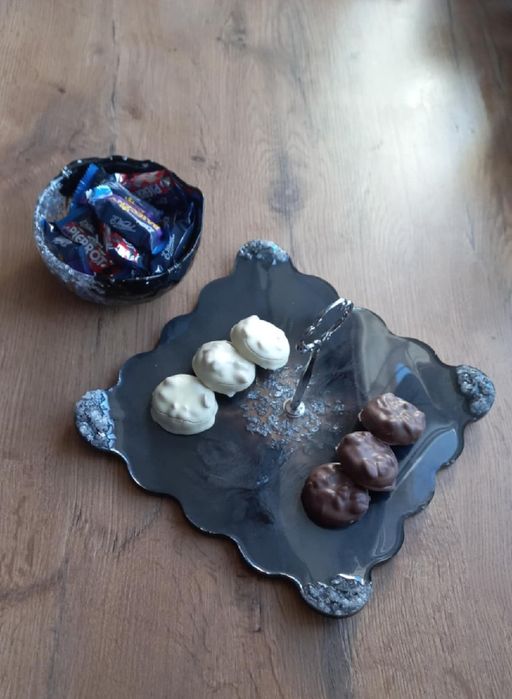 Rękodzieło Patera z żywicy epoksydowej Handmade czarna