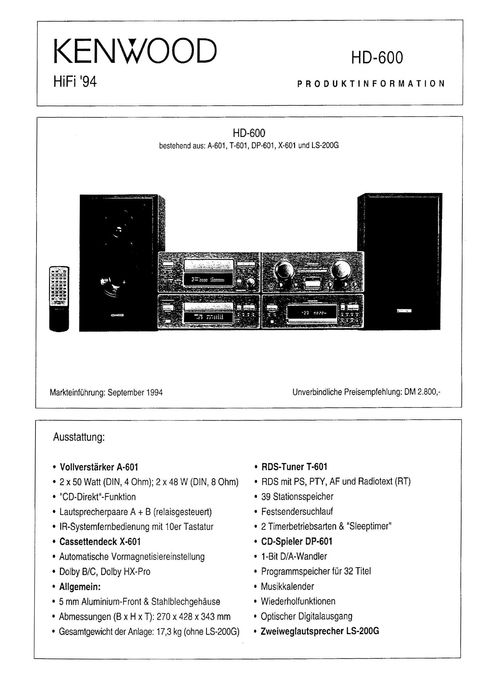 Миди система Kenwood HD-600 Hi-Fi stereo made in Singapore