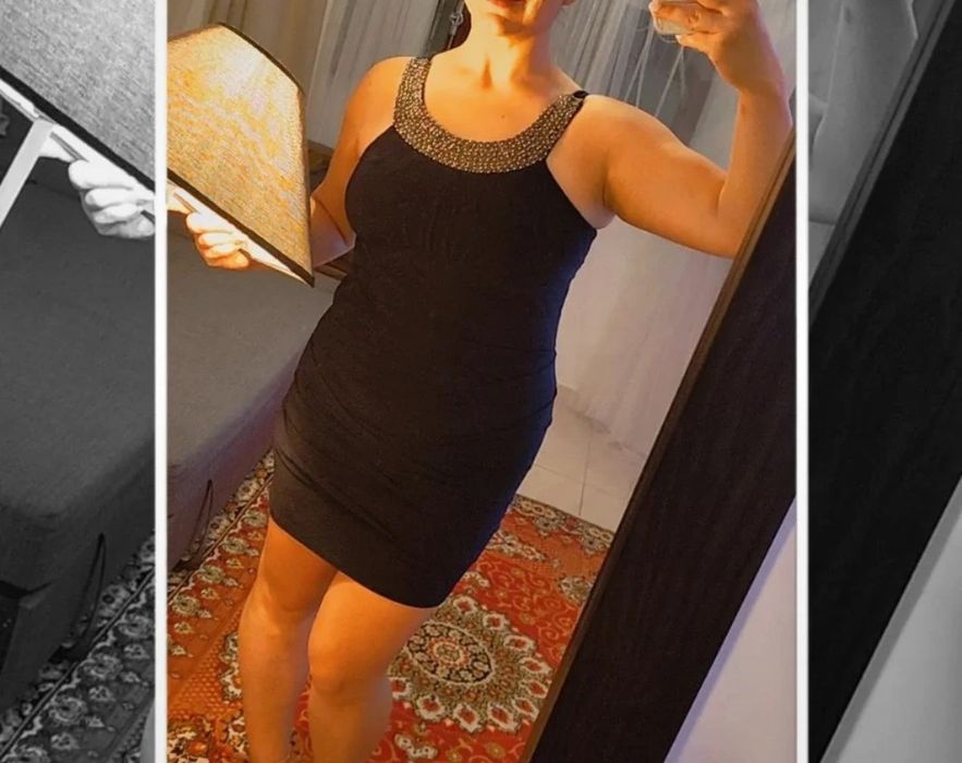 Vestido cocktail azul escuro brilhante elástico