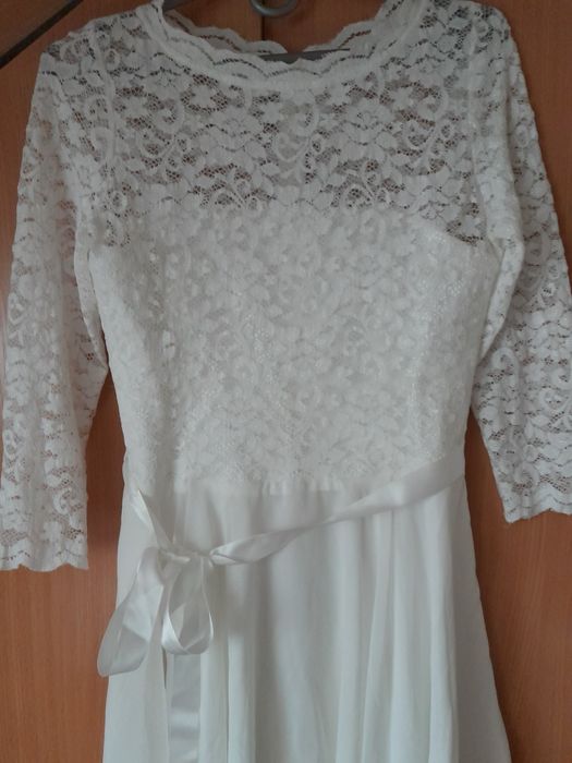 Suknia midi biała koronkowa r.38"Swing "nowa.