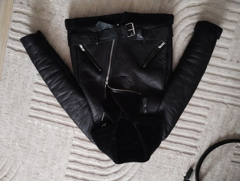 Czarna ramoneska kożuch XS