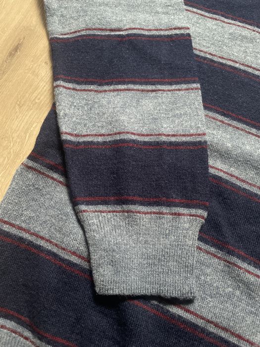 Elegancki szary męski golf w granatowe pasy S M vintage