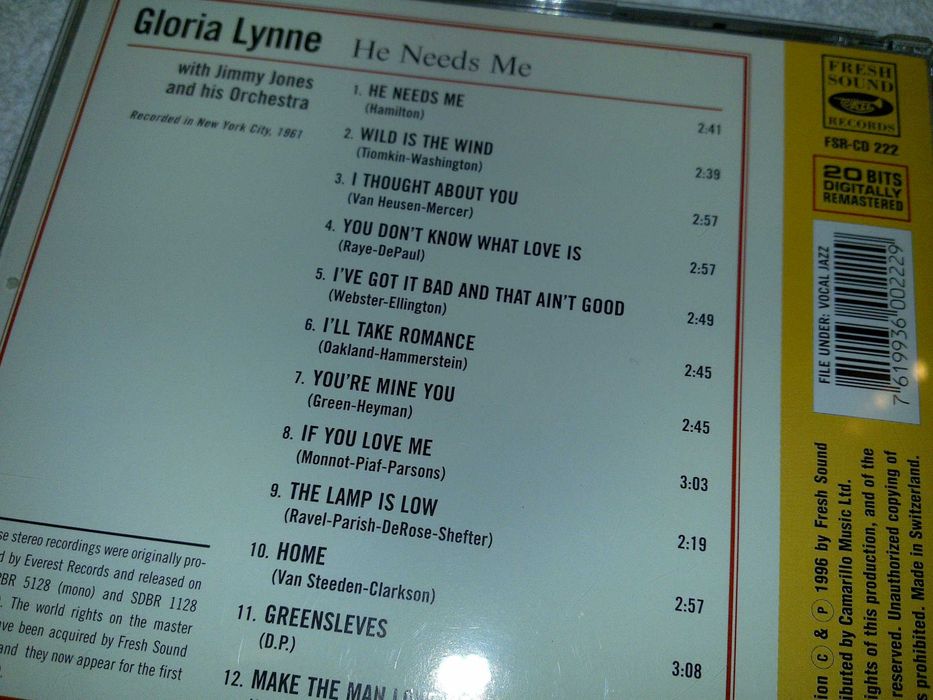 gloria lynne (he needs me) with jimmy jones orchestra - cd