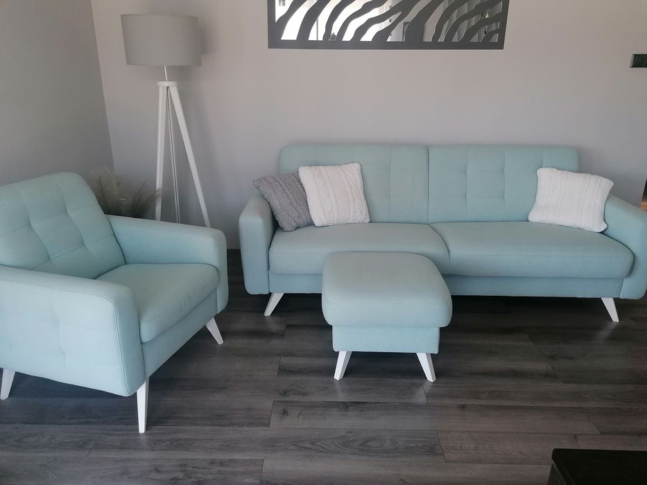 Kanapa fotel podnóżek komplet pikowana