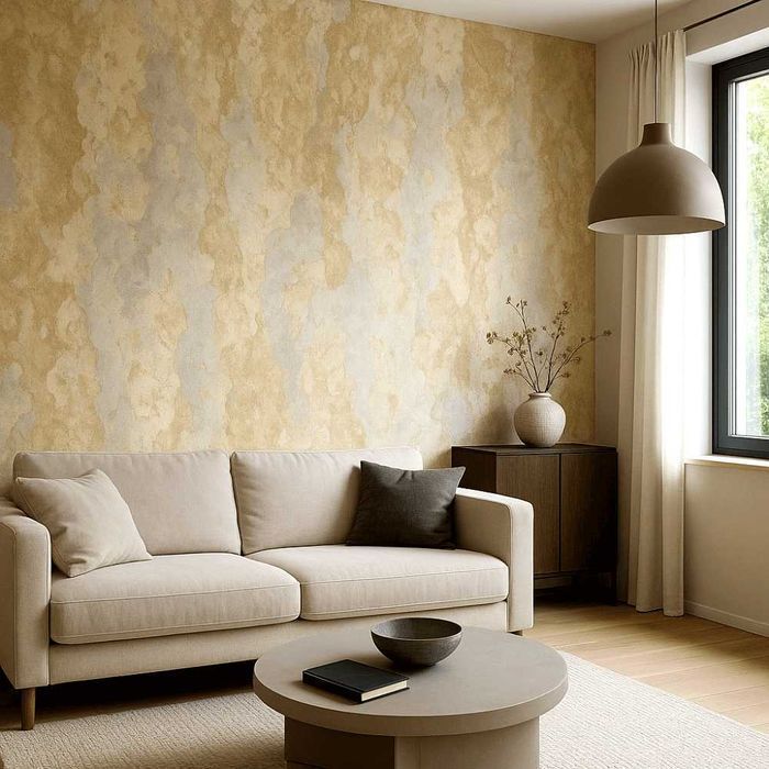 Fornir Kamienny Cream Gold tapeta 122x61x0,2 305x122 kamień w rolce forniry dekoracja kamienna płyta płytka kamienna