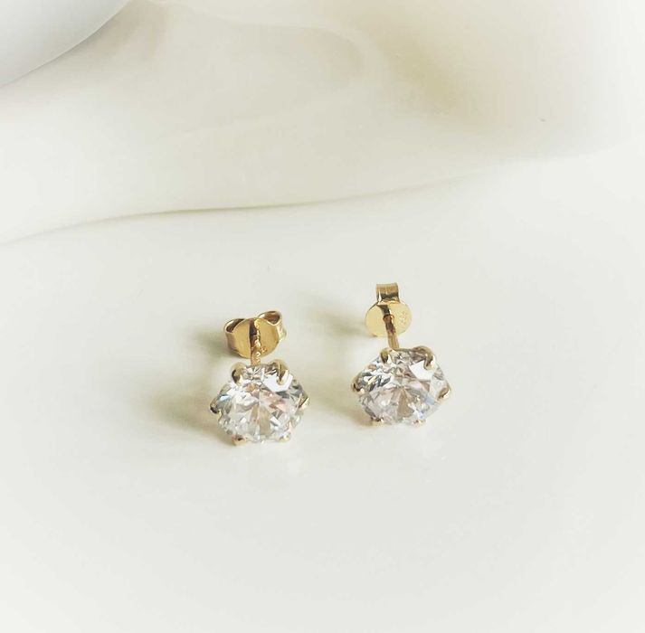 Złote kolczyki duży kamień 14k 585