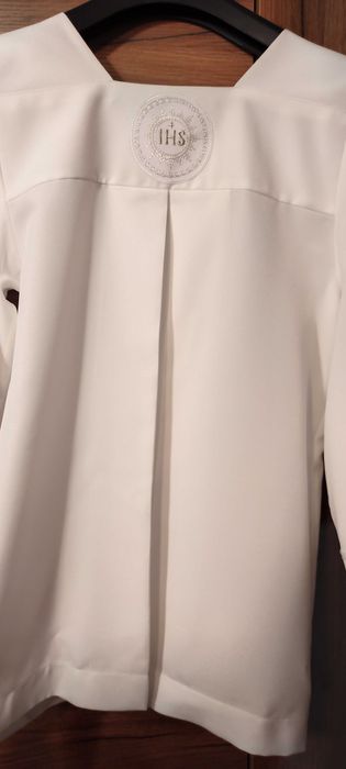 Alba komunijna, chłopięca z kołnierzem, biała, krótka, rozmiar ok 140