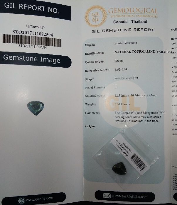 Turmalina Paraiba Verde 6,51Cts (Formato Coração)