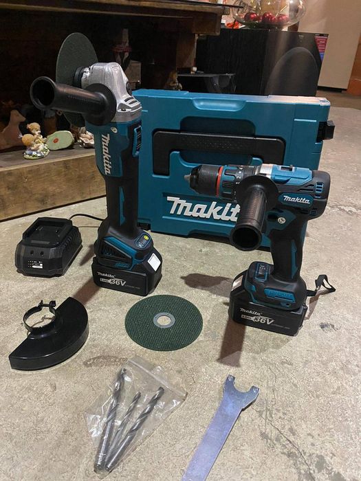 Makita набор в кейсе 2в1 Шуруповерт-дрель + Болгарка (Аккумуляторный н