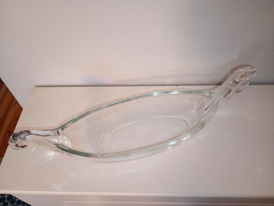 Ząbkowice szkło półmisek łódka Wikingów bezbarwna