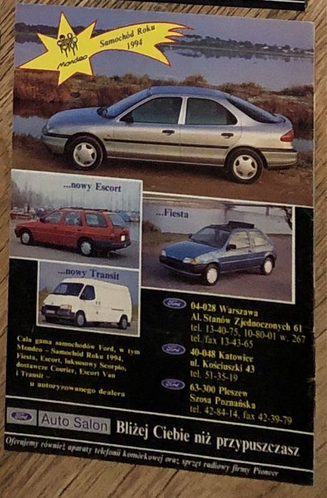 plakat reklama ford mondeo samochód roku 1994 escort fiesta transit