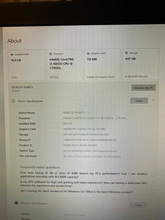 Asus All-in-One PC 16GB Ram