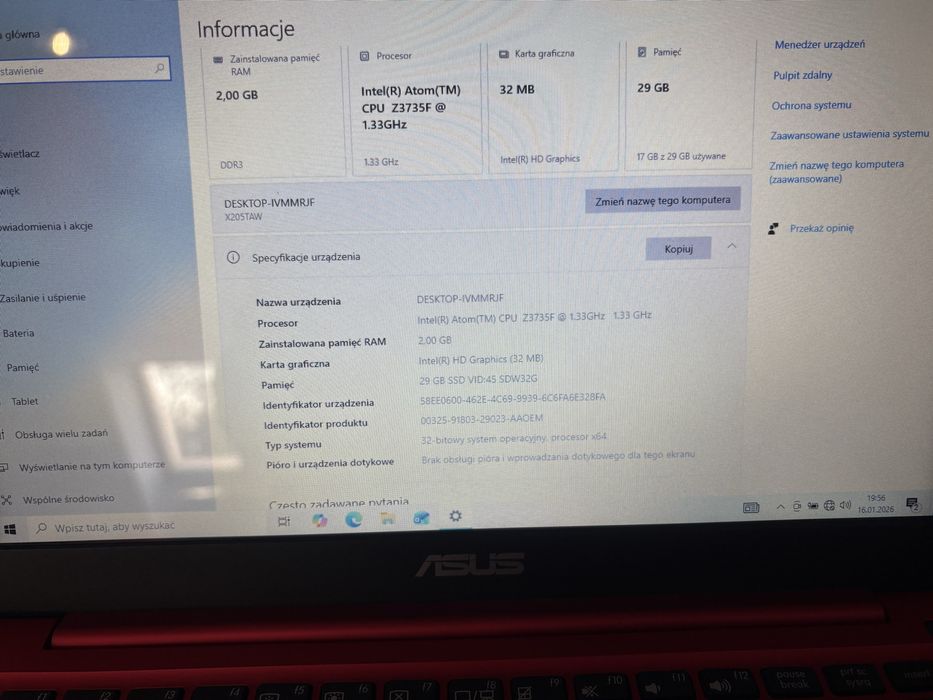 Laptop Asus EeeBook 11,6” Intel Atom lekki do szkoły notebook