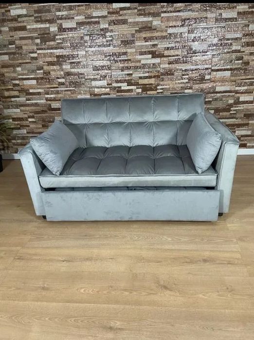Sofá cama de casal, 2 lugares, em veludo, cinza *NOVO*