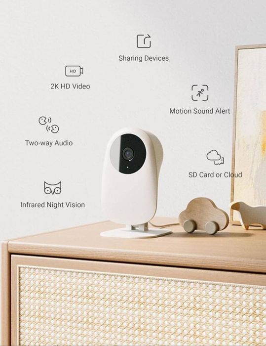 Відеоняня. Домашня камера відеонагляду Nooie WiFi 2K. Колір - кремовий.