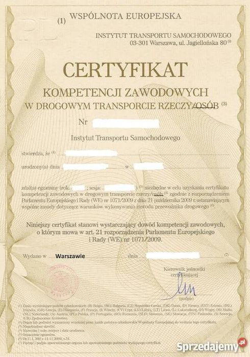 Zarządzanie transportem oraz użyczę certyfikat kompetencji zawodowych